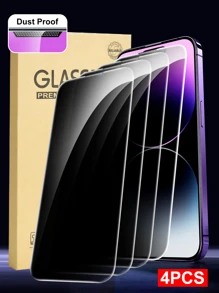 4 件装全覆盖 Apple iPhone 14 6.1 英寸、iPhone 13、iPhone 13 Pro 6.1 英寸、iPhone 15、iPhone 15 Pro Max、iPhone 16、iPhone 16 Pro、iPhone 16 Pro Max 钢化玻璃屏幕保护膜，带防尘边框 - 黑色 - 查看 1