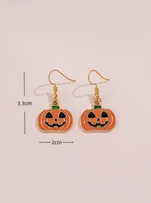 一对令人毛骨悚然的极简主义橙色滴油锌合金南瓜耳环，适合万圣节佩戴 - 金色 - 查看 4