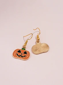 一对令人毛骨悚然的极简主义橙色滴油锌合金南瓜耳环，适合万圣节佩戴 - 金色 - 查看 2