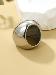 1pc Exaggerated Fashionable Stainless Steel Large Shiny Ball Shaped Women's Ring For Festival Gift And Party - Silver - View 2