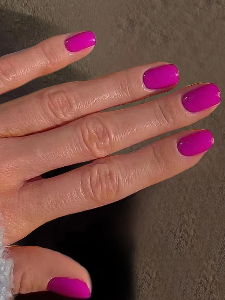 Upgrade Your Look With 24pcs Glossy Purple Short Square Full Cover Press On Fake Nail Kit - Purple - View 1