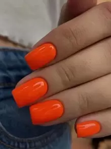 Express Your Love With 24pcs Short Square Solid Full Cover Press On Fake Nail Kit Press On Nails Nail Supplies - Coral Orange - View 1