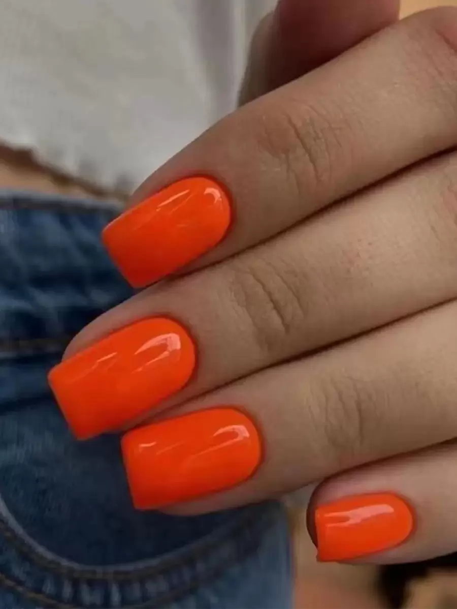 Express Your Love With 24pcs Short Square Solid Full Cover Press On Fake Nail Kit Press On Nails Nail Supplies - Coral Orange - View 1