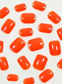 Express Your Love With 24pcs Short Square Solid Full Cover Press On Fake Nail Kit Press On Nails Nail Supplies - Coral Orange - View 3