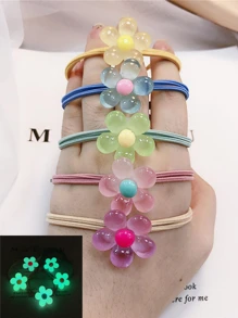 5pcs Flower Decor Hair Tie Cute Ponytail Holders Hair Elastics Hair Rubber Bands Scrunchies Hair Rope Elastic Hair Tie