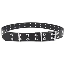 男士星星孔眼裝飾搭扣腰帶 - 黑色 - 查看 3