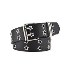 男士星星孔眼裝飾搭扣腰帶 - 黑色 - 查看 2