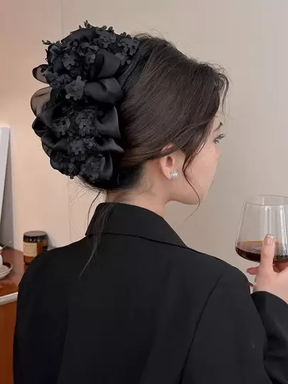 1个高级花卉超大多层蝴蝶结发夹，适合小脸型，发夹式发饰，发爪夹，发卡，发夹，发卡，发夹，发卡，发卡，蝴蝶结配饰，校园用品，大学秋冬季女士发饰，度假装扮，夏季花朵发夹