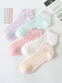 5pairs/set Women's Summer Ultra-thin Mesh Breathable Short Socks, Cute Colorful Ankle Socks