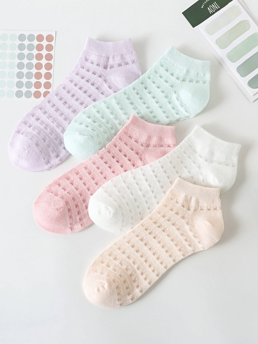 5pairs/set Women's Summer Ultra-thin Mesh Breathable Short Socks, Cute Colorful Ankle Socks