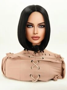 短直筒黑色頭髮在A12寸假髮適合女士 - 黑色 - 查看 5