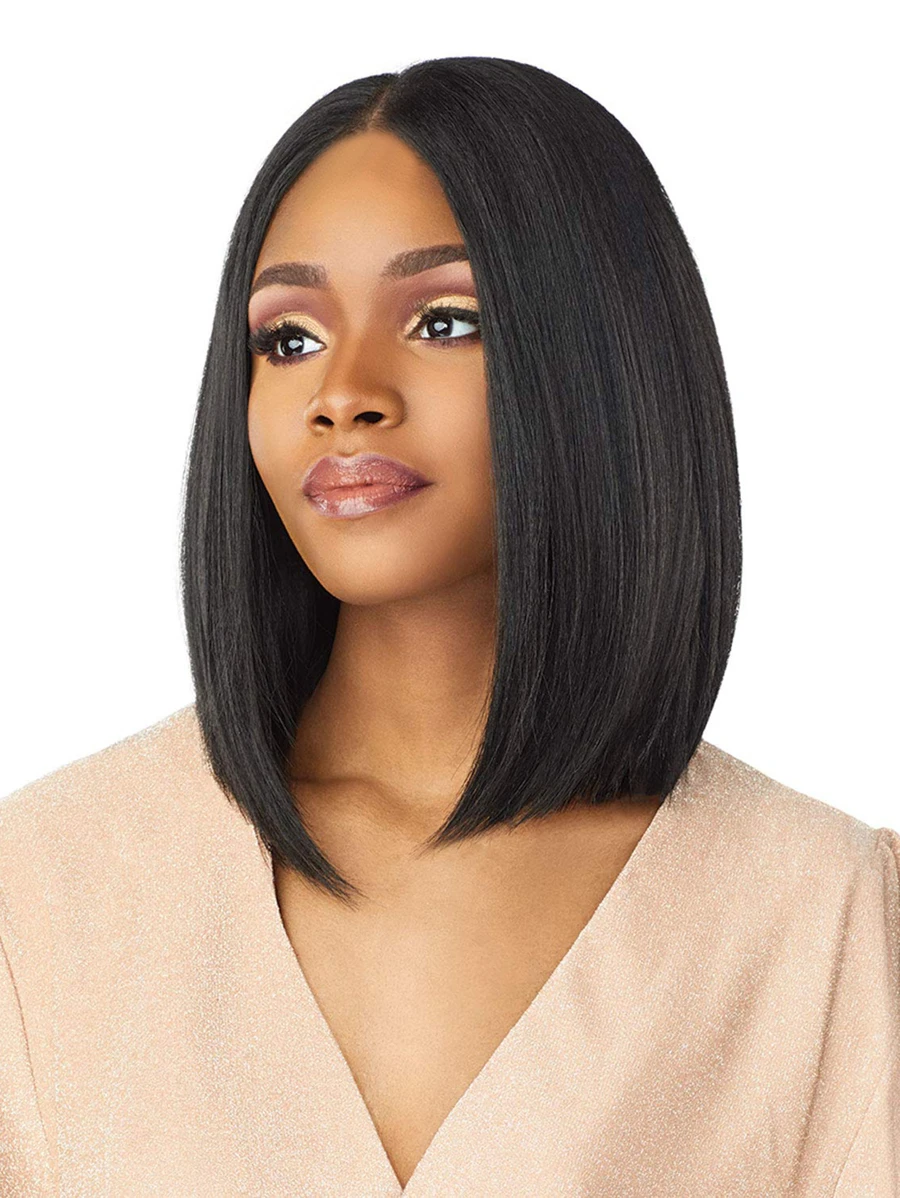 短直筒黑色頭髮在A12寸假髮適合女士 - 黑色 - 查看 1