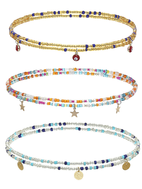 3pcs Star Charm Beaded Waist Chain Boho Halloween Summer, School