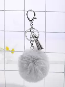 1入組女士毛球流蘇鑰匙圈 - 灰色 - 查看 1