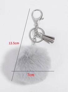 1入組女士毛球流蘇鑰匙圈 - 灰色 - 查看 4