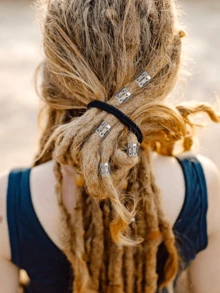 18入組髮飾 Loc 女用辮子髮飾，辮子珠金屬髮夾裝飾銀色（多種款式）-style5 - 銀色 - 查看 4