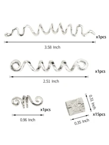 18入組髮飾 Loc 女用辮子髮飾，辮子珠金屬髮夾裝飾銀色（多種款式）-style5 - 銀色 - 查看 7