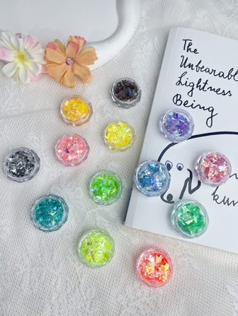 Asymmetric Cellophane Nail Art Decoration, 13boxes Assorted Color Nail Art Flakes