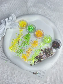 不对称玻璃纸美甲装饰，13 盒各种颜色的美甲薄片 - 彩色 - 查看 3