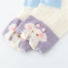 5雙女孩卡通兔子頭&格紋圖案透氣可愛短襪適用於日常生活 - 彩色 - 查看 4