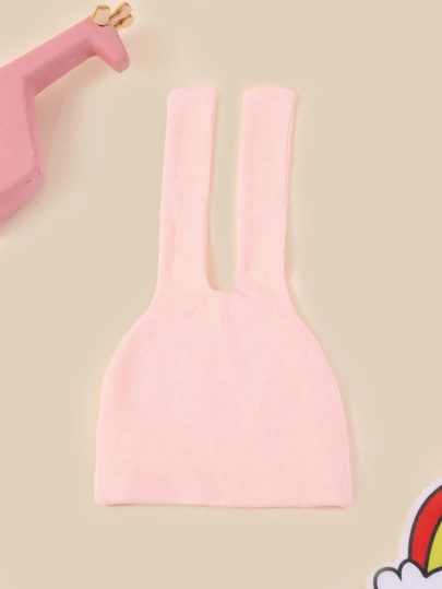 婴儿针织帽，粉色长耳柔软舒适简约帽