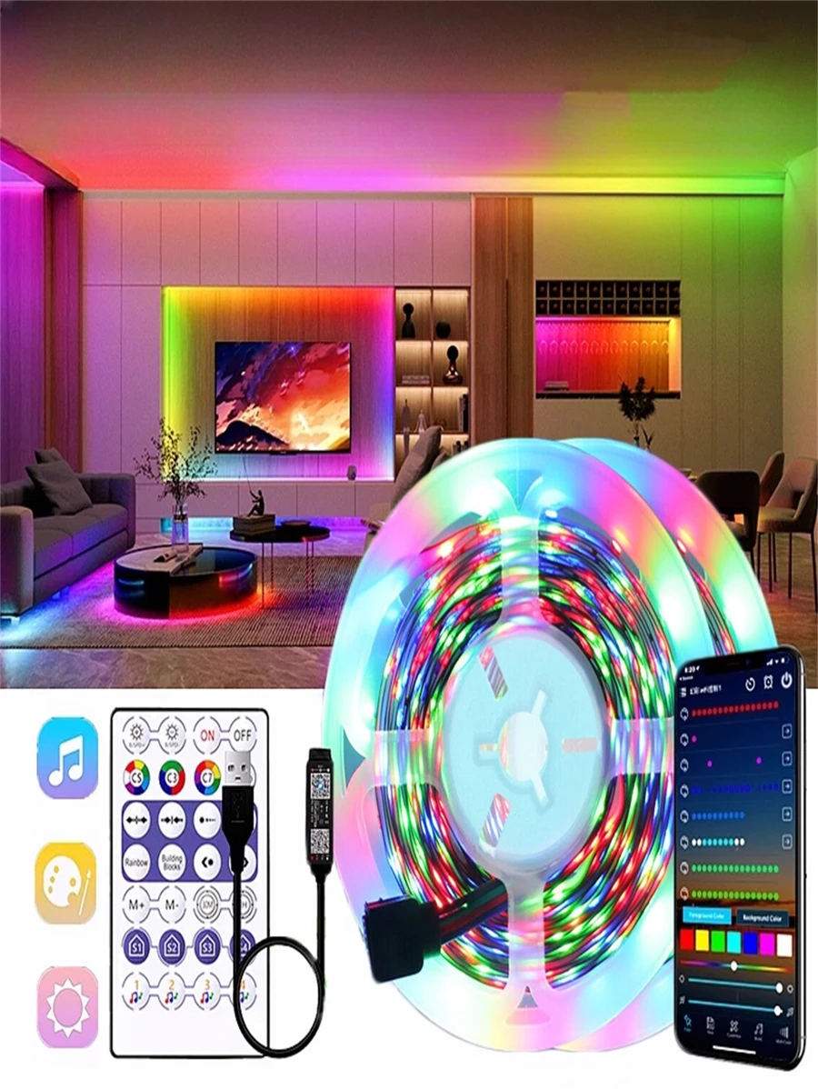 1入組銅質LED燈條，現代多彩WS2812B5050RGBIC28鍵遙控LED燈，適用於家居裝飾 - 彩色 - 查看 1