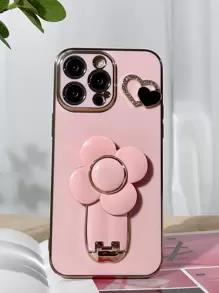 心形电镀抗压底座+支架系列，兼容 11/12/13/14/15 Pro Max、三星S22/23/24+、A04/A05/A14/A15/A24/A25/A34/A54、OPPO Reno、Realme、vivo、Redmi 13C+，防水防震防摔防刮，国际版，非国内版。 - 粉色 - 查看 5