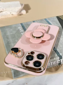 心形电镀抗压底座+支架系列，兼容 11/12/13/14/15 Pro Max、三星S22/23/24+、A04/A05/A14/A15/A24/A25/A34/A54、OPPO Reno、Realme、vivo、Redmi 13C+，防水防震防摔防刮，国际版，非国内版。 - 粉色 - 查看 3