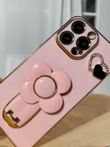 心形电镀抗压底座+支架系列，兼容 11/12/13/14/15 Pro Max、三星S22/23/24+、A04/A05/A14/A15/A24/A25/A34/A54、OPPO Reno、Realme、vivo、Redmi 13C+，防水防震防摔防刮，国际版，非国内版。 - 粉色 - 查看 4