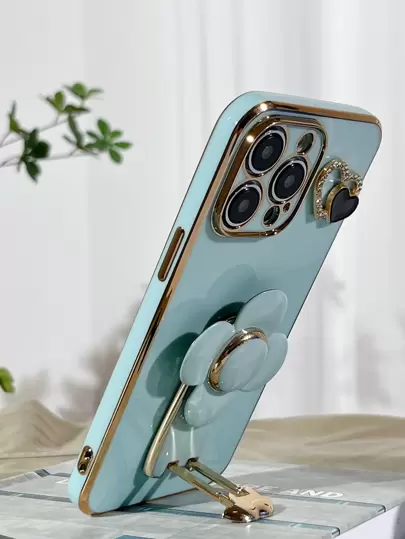 心形金属镀层抗压力手指旋转器带支架，兼容 11/12/13/14/15 Pro Max，兼容三星 Galaxy S22/23/24+，兼容 Pixel A04/A05/A14/A15/A24/A25/A34/A54，兼容 OPPO，兼容 Realme，兼容 VIVO，兼容 Redmi，防水防震防摔防刮