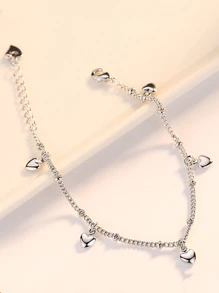 1pc Cute Heart Shaped Bracelet, Fashionable Rhinestone Heart Link Bracelet Accessory - Antique Silver - View 3