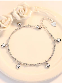 1pc Cute Heart Shaped Bracelet, Fashionable Rhinestone Heart Link Bracelet Accessory - Antique Silver - View 1