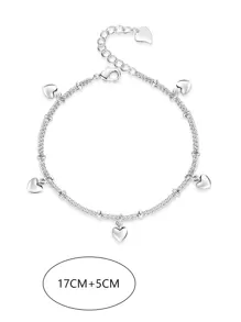 1pc Cute Heart Shaped Bracelet, Fashionable Rhinestone Heart Link Bracelet Accessory - Antique Silver - View 5