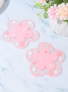 1 tấm lót cốc silicon cách nhiệt hình hoa - Hồng - Xem 2