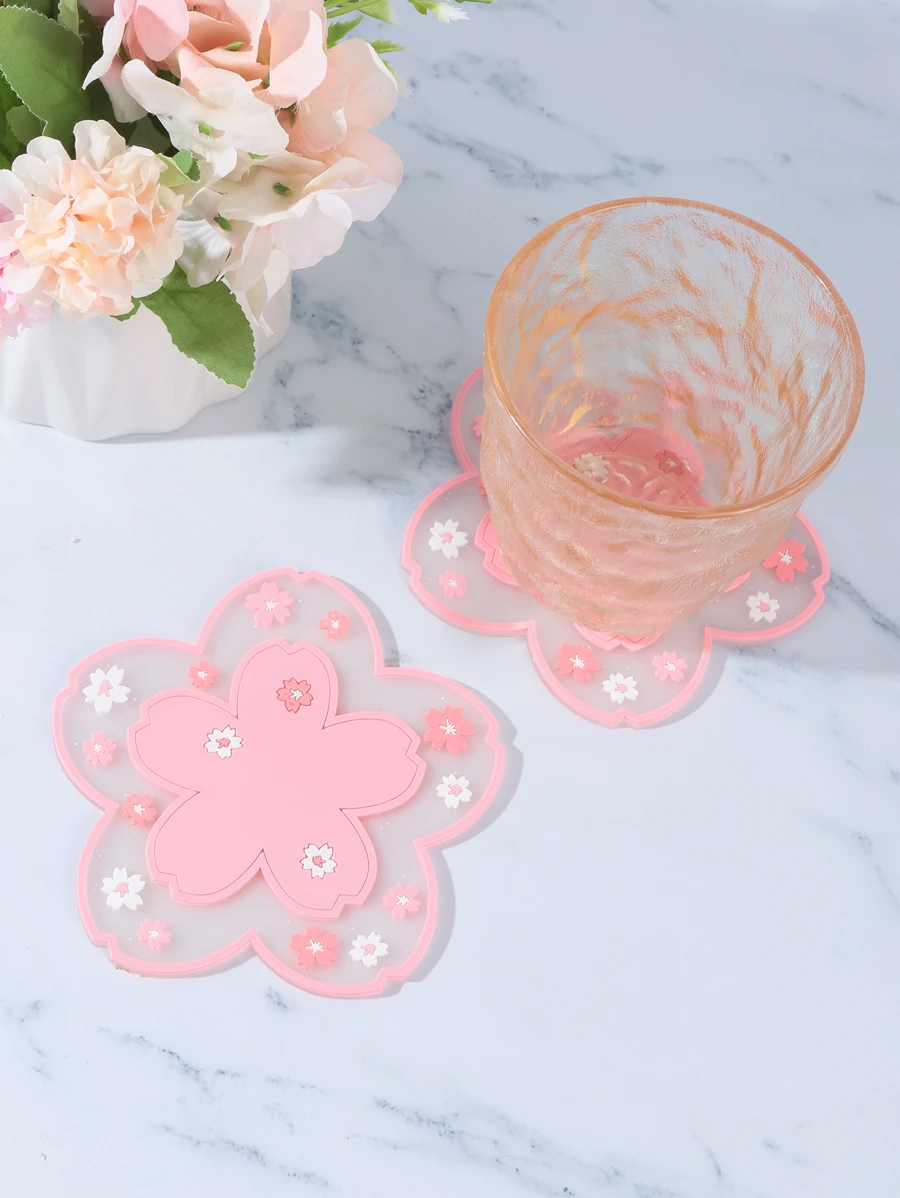 1 tấm lót cốc silicon cách nhiệt hình hoa - Hồng - Xem 1