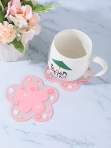 1 tấm lót cốc silicon cách nhiệt hình hoa - Hồng - Xem 4