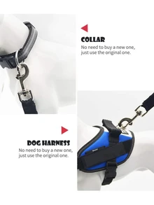 1 件可调节宠物狗猫汽车安全带宠物座椅车载狗背带牵引绳夹杆牵引狗项圈 - 藍色 - 查看 4
