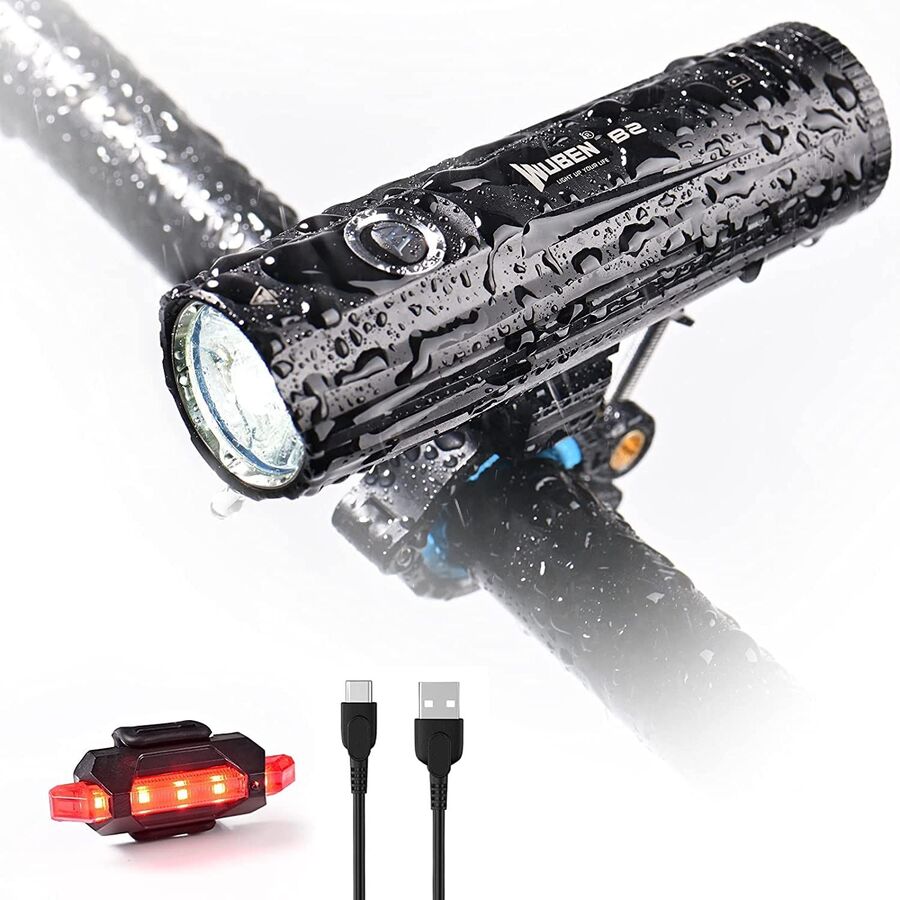 B2 Bike Light, Type C Rechargeable, 1300 high Lumen LED Bike Lights Front and Back, 6 Modes, IP68 Waterproof Bike Headlight Taillight for Cycling Road Mountain - 黑色 - 查看 1