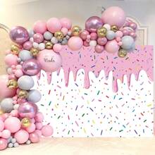Dienalls 7x5ft Donut Grow Up Backdrop Colorful Sprinkle Confetti Pink Girl Birthday Backdrop - Multicolor - View 3