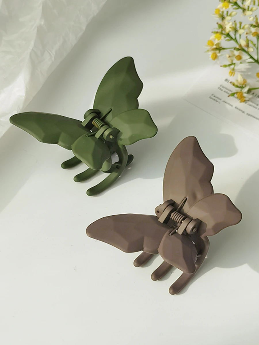 2 chiếc Kẹp tóc thiết kế hình con bướm đơn giản màu trơn - Nhiều màu - Xem 1