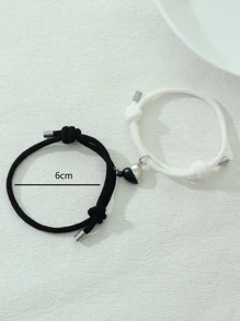 2入組心形吊墜情侶可調節手鐲套裝 - 黑色 - 查看 3