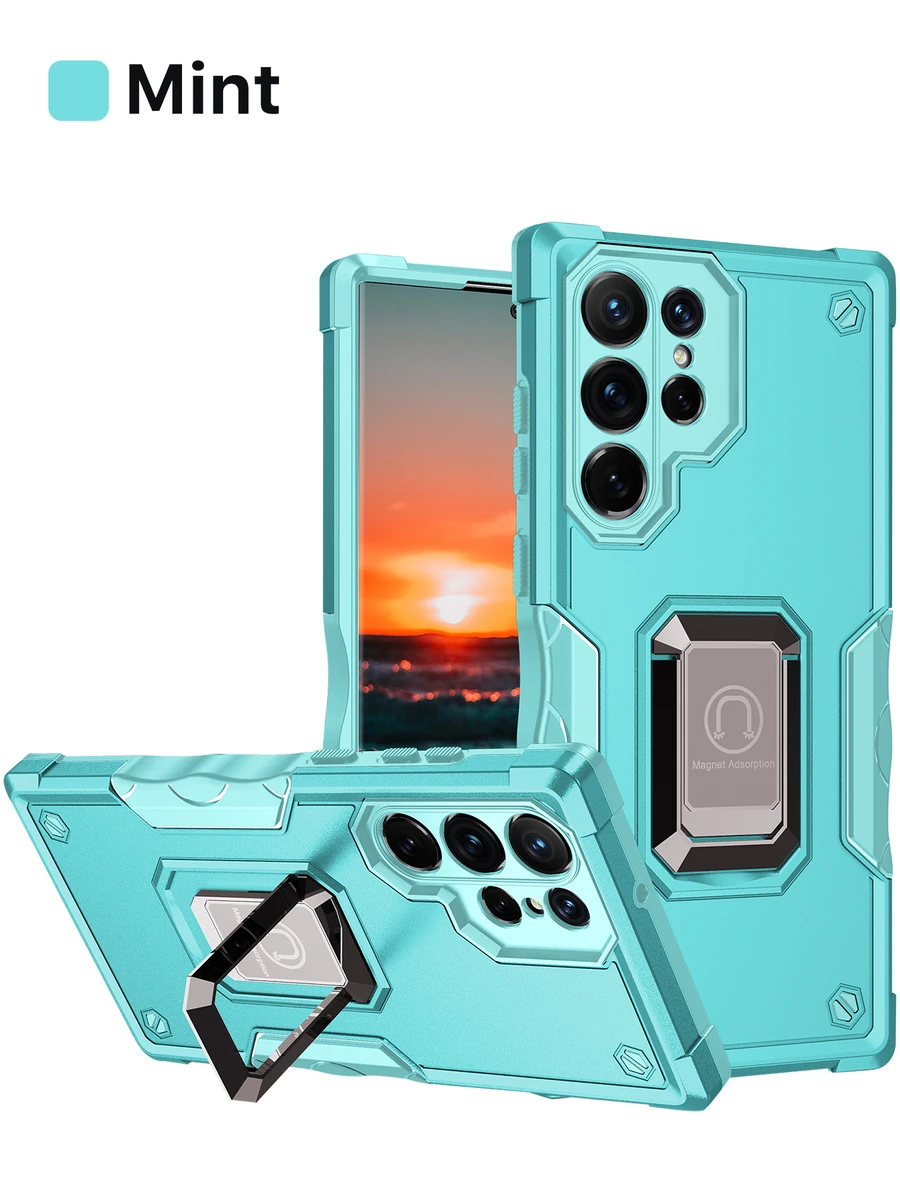 國旗+汽車座架+支架保護殼，適用於蘋果15 Pro Max/14/13/12/11 Pro Max，三星S24U/S23/S22/S21/S20FEU/A14/A25/A55/A24/A34/A52，華為/Oppo/Vivo/Moto/小米/紅米Note 13 Pro/Honor X8/X9系列 - 青碧色 - 查看 1