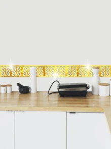 10pcs/pack Patterned Acrylic Mirror Waistline Wall Stickers - Gold - View 2