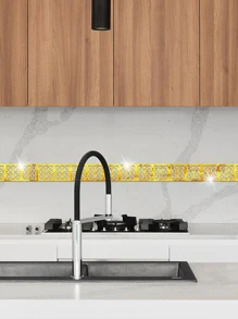 10pcs/pack Patterned Acrylic Mirror Waistline Wall Stickers - Gold - View 3