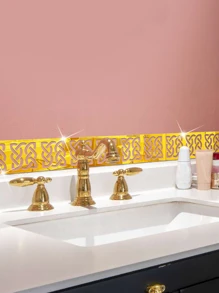 10pcs/pack Patterned Acrylic Mirror Waistline Wall Stickers - Gold - View 1