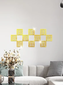 10pcs/pack Patterned Acrylic Mirror Waistline Wall Stickers - Gold - View 5