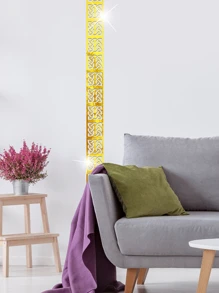 10pcs/pack Patterned Acrylic Mirror Waistline Wall Stickers - Gold - View 4
