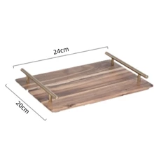 Gold Handle Rosewood Rectangular Tray, Suitable For Food And Beverage - Brown - View 5