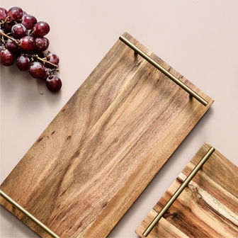 Gold Handle Rosewood Rectangular Tray, Suitable For Food And Beverage