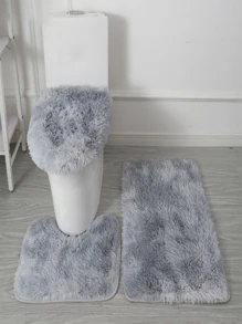 3pcs Non-Slip Solid Fuzzy Bath Rug & Toilet Cover Home Bathroom Decor Floor Carpet Outdoor Rug Door Mat Fall Decor Bathroom Accessories Back To School